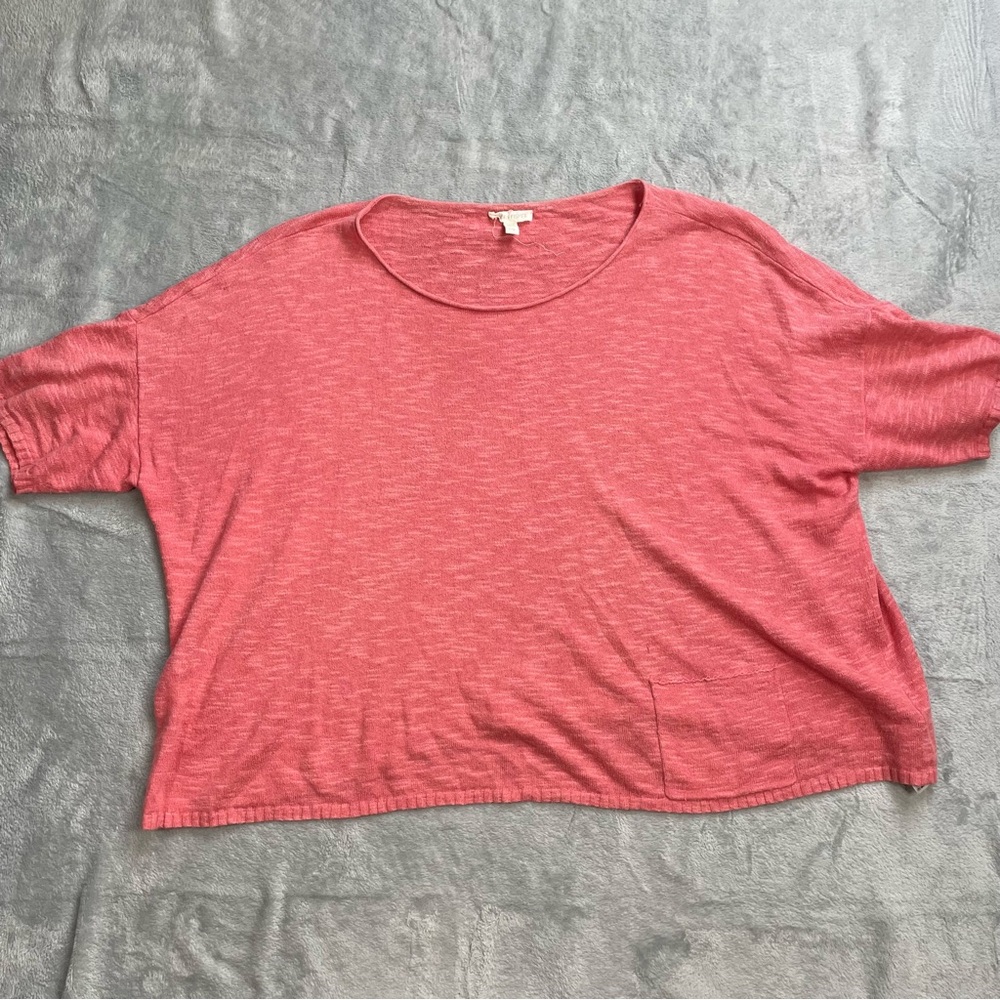 Eileen Fisher Shirt Large Organic Linen Cotton Slub Knit Boxy Coral Pink